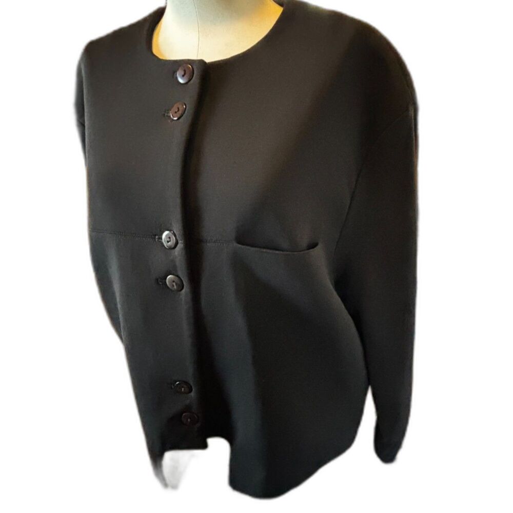 Paris Designer Cropped Minimalist Jacket Boxy Lagenlook Quiet Luxury Scuba Knit